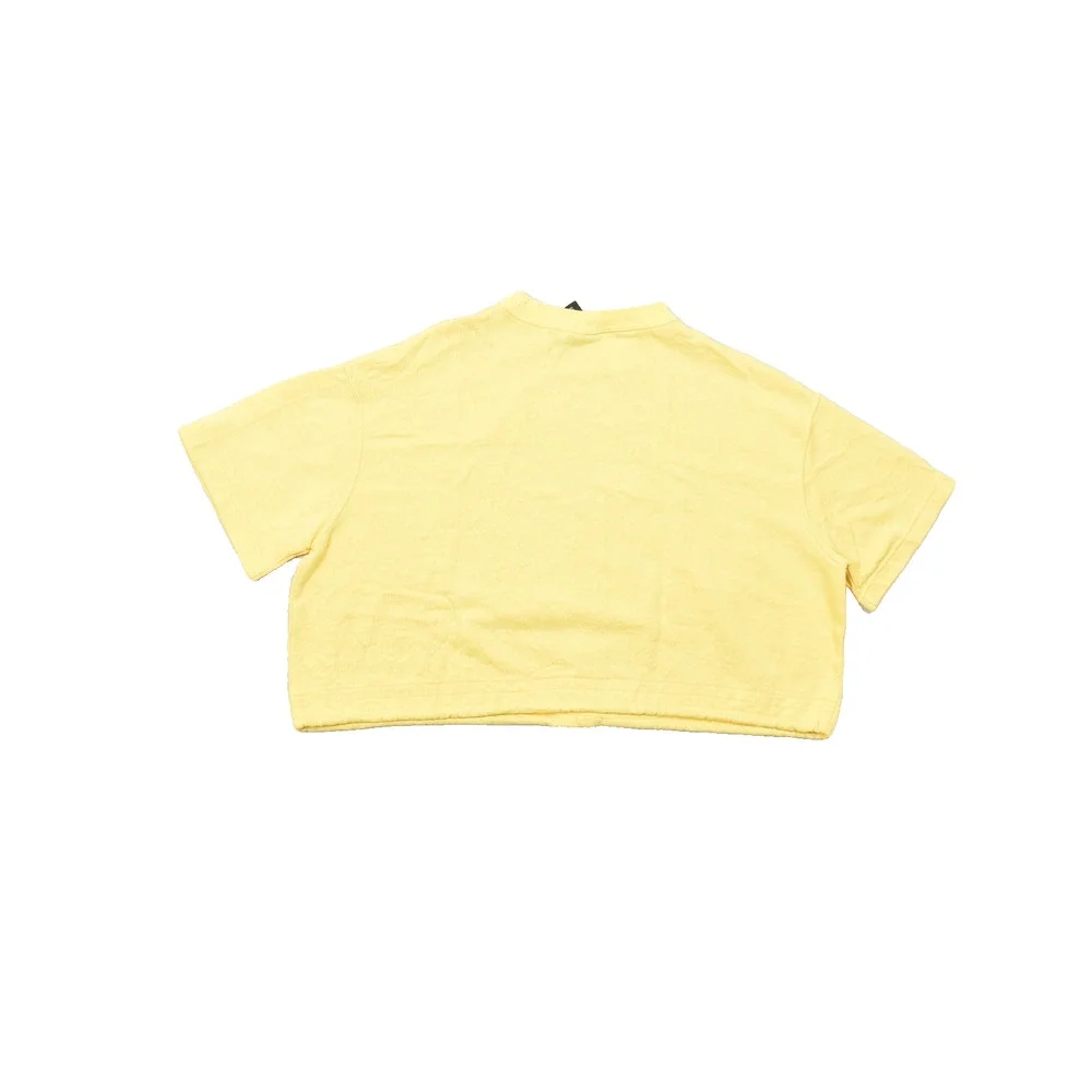 Nike Women's XL Yellow Sportswear Logo Crop Top Short Sleeve Cinch Waist Sweatsh